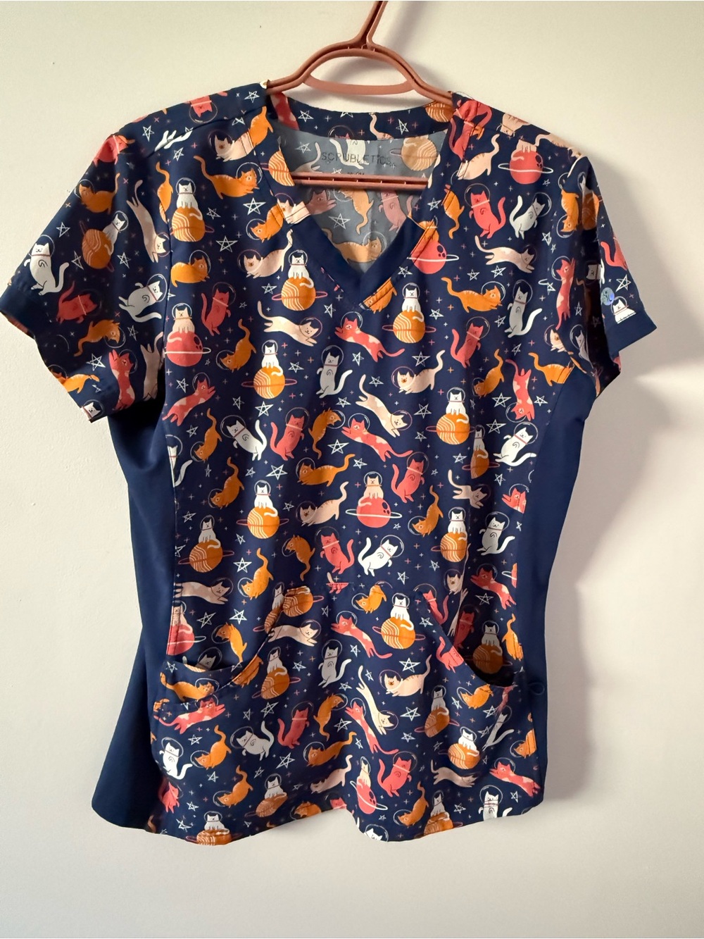 Space Cats Scrub Top Medium